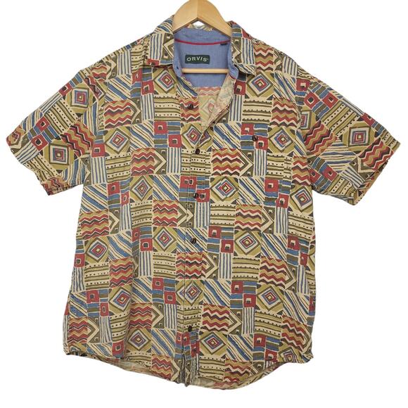 Orvis Mens Button-Up Shirt Large Aztec Southwest AOP Casual Outdoors Cotton - Picture 2 of 10